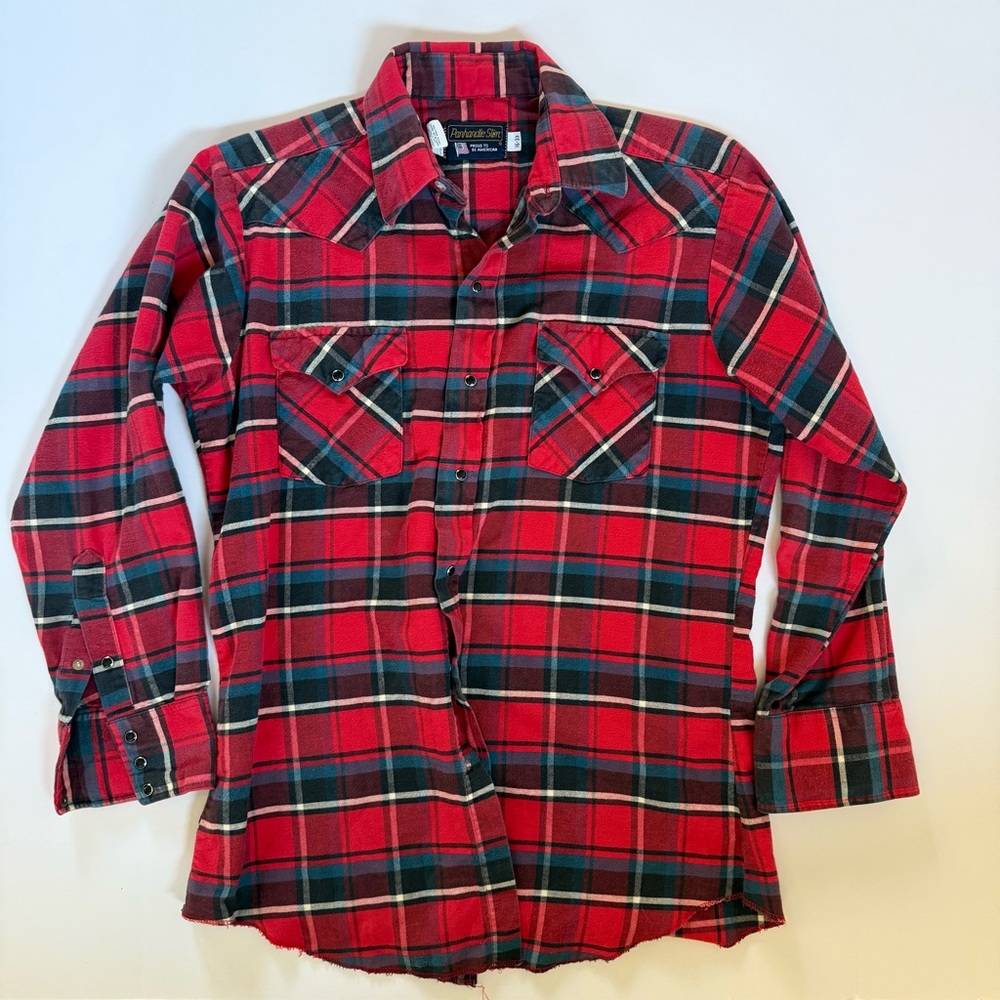 Vintage Panhandle Slim Men’s Red Plaid Pearl Snap Shirt 16/33 Western USA Cowboy